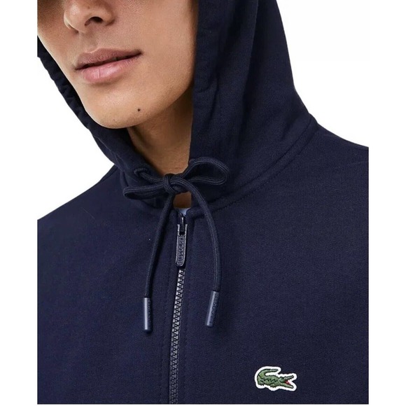 Men's Lacoste Classic Fit Navy Kangaroo Pocket Fleece Hoodie Sweatshirt 2XL XL - Picture 4 of 6